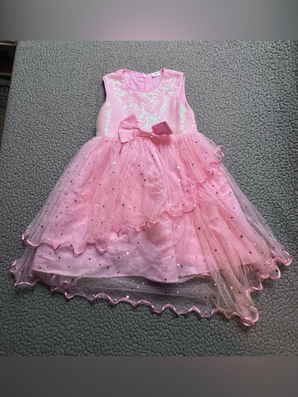 Girls Fit & Flare Sequin Tulle Bow Dress Sleeveless Pink Party Size 3-4Y